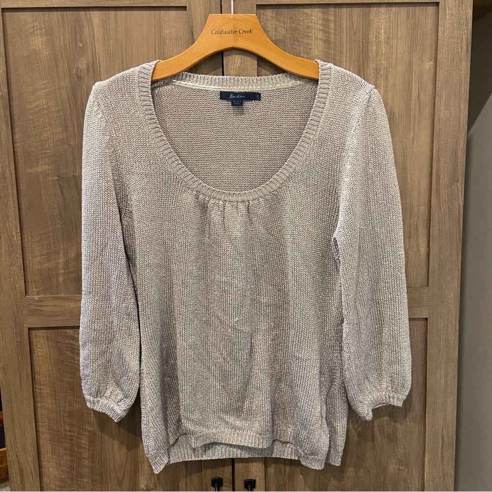 Boden Scoop Neck Lightweight Knit Sweater in Light Taupe